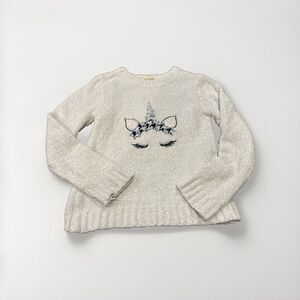 Btween Chenile Sweater Girls Sz 8 Sequin Unicorn White/ Silver Pullover Top